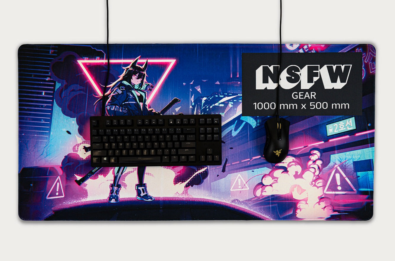 1000x500 custom mouse pad top view with mouse and keyboard